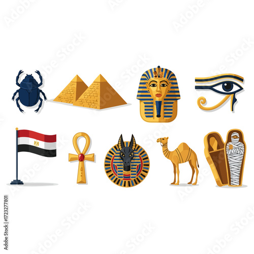 Ancient Egypt Symbols and Icons Collection Set.