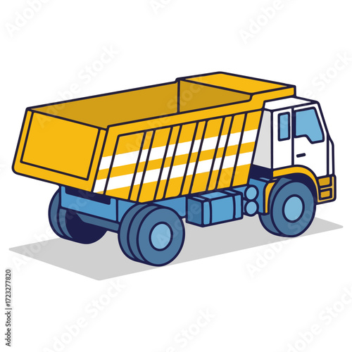 Cartoon Dump Truck Illustration with Yellow Bed and Blue Chassis.