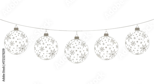 Create a stunning elegant holiday card with hanging snowflake ornaments on a clean white background for a professional winter celebration