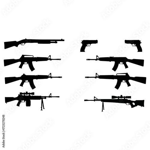 Collection of Silhouetted Firearms and Rifles.