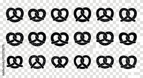 Collection of pretzel icons on a transparent background.