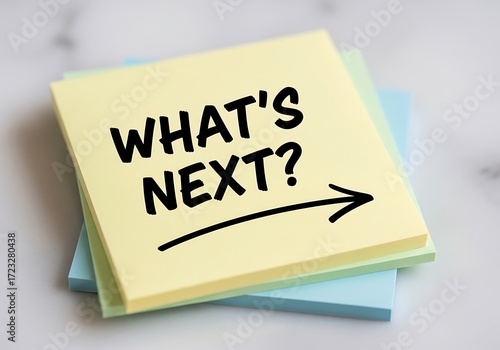 What is Next message on stack of sticky notes representing future planning and strategy.