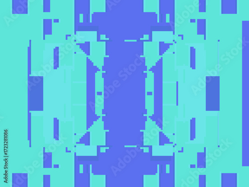 Abstract kaleidoscope symmetrical digital artwork, forming a kaleidoscopic geometric tunnel with pixelated depth and futuristic vibes