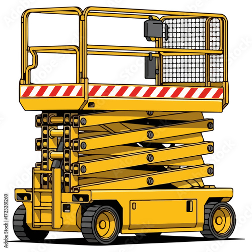 Yellow Scissor Lift Aerial Work Platform.