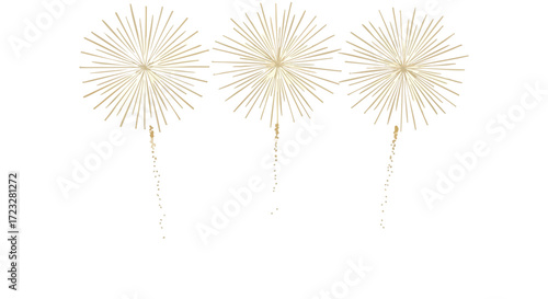 Stunning gold starburst fireworks burst with trailing sparks against a clean white background for celebrations