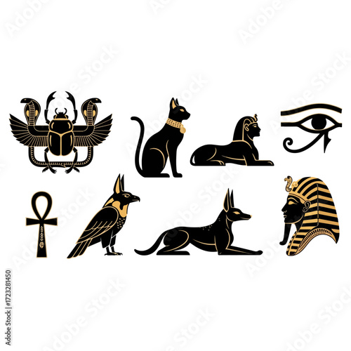 Ancient Egyptian Symbols and Deities Collection.