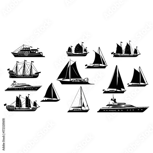 Collection of Various Ship Silhouettes.