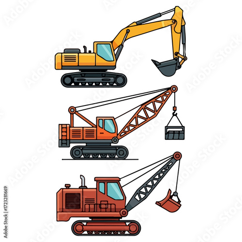 Construction Equipment - Excavators and Cranes for Heavy Lifting Tasks.