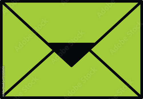 Simple lime green envelope icon with black outline and closure mail letter
