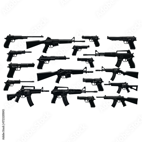 Collection of various firearms silhouettes.