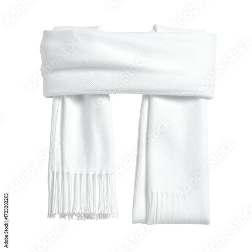 White scarf with fringed edges, folded