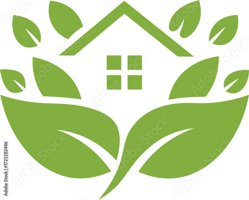 Green house with leaves logo symbol eco friendly concept home nature