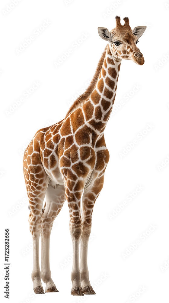 Fototapeta premium Majestic Giraffe Full Body Isolated on a Solid Black Background