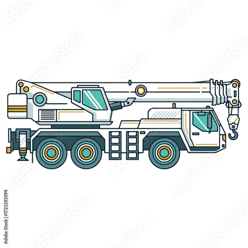 Mobile crane truck vehicle vector illustration isolated.