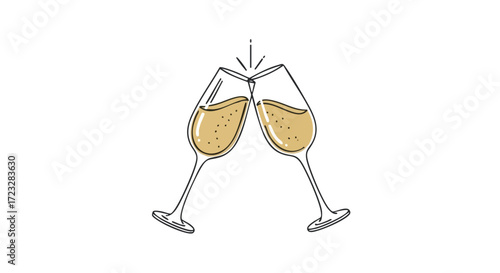Elegant champagne glasses clinking together creating a festive toast for celebrations, parties, and special occasions