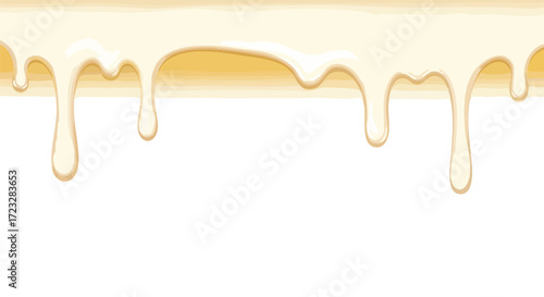 Viscous liquid flowing down, creating smooth, glossy drips in a luxurious, creamy texture, perfect for food and cosmetic backgrounds