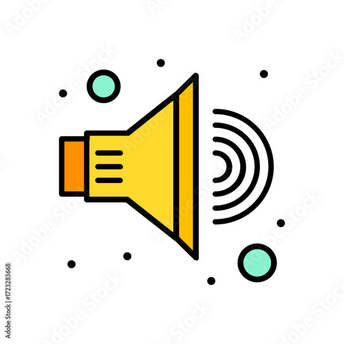 Vector illustration of a yellow speaker with sound waves radiating outwards with a modern design