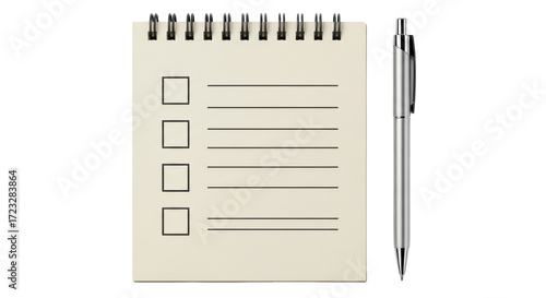 Isolated list pad with check boxes and metal pen ready for business notes or reminders