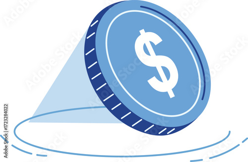 Blue coin with dollar sign and abstract motion lines money finance