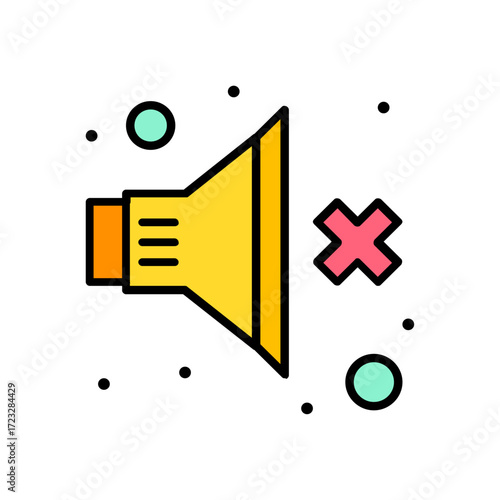 Mute speaker icon illustration, a modern flat line vector concept for no sound or silent mode