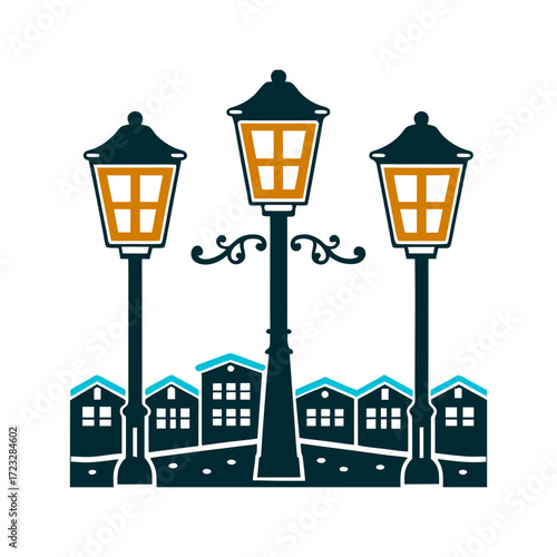 Cityscape Streetlights Vector Illustration detailed Urban Divination streetlights glow forming an omen shape city witchcraft