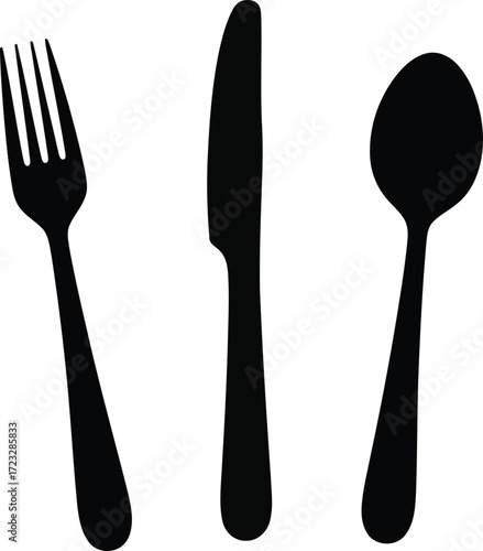 Elegant silverware set black silhouette isolated clean minimalist design vector