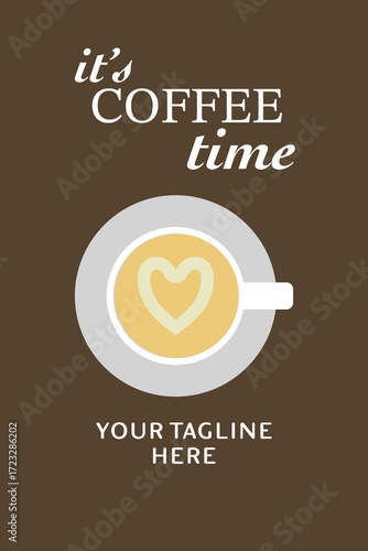 Coffee Time Poster with Cup and Heart Latte Art