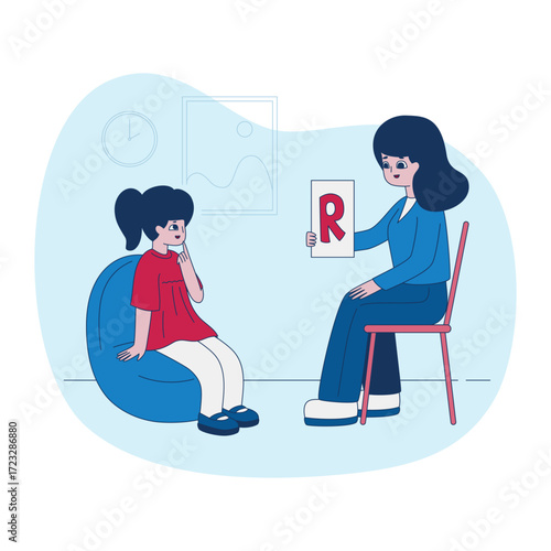 Speech therapist trains the girls speech