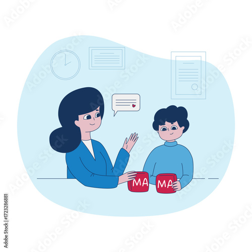 Speech therapist helps a child to speak