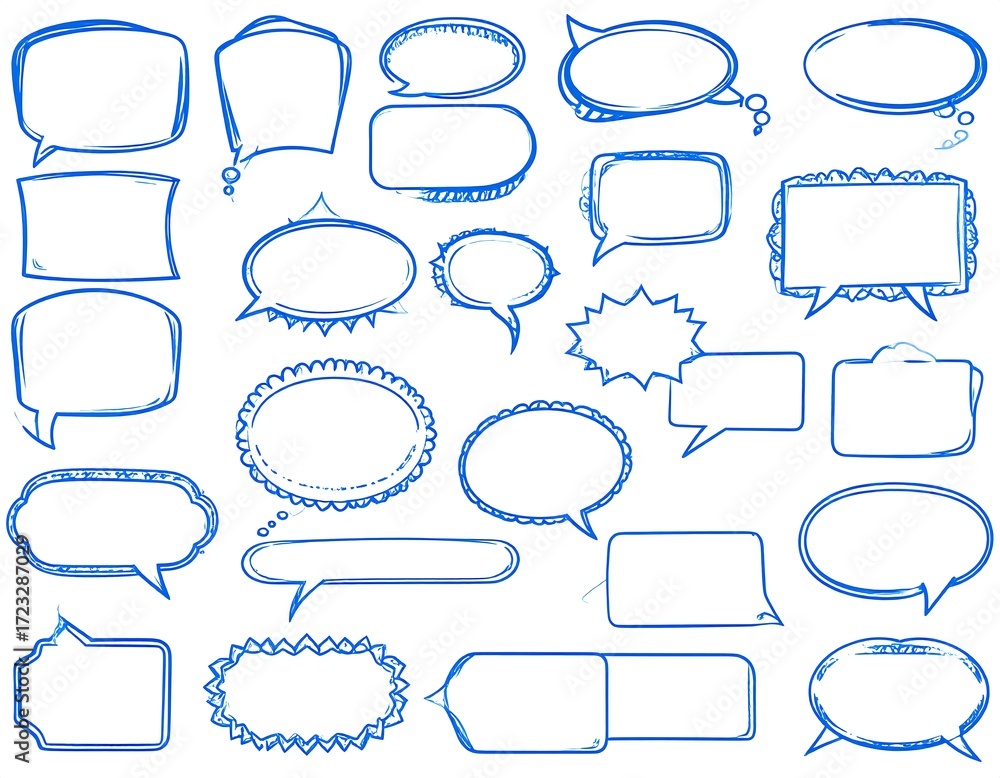 Obraz premium Collection of blue hand-drawn speech bubbles