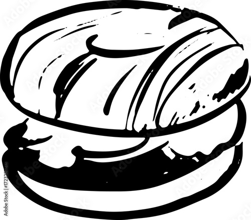 Black and white illustration of a hamburger