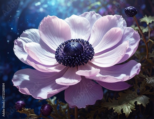 A large, vibrant, pale-purple flower