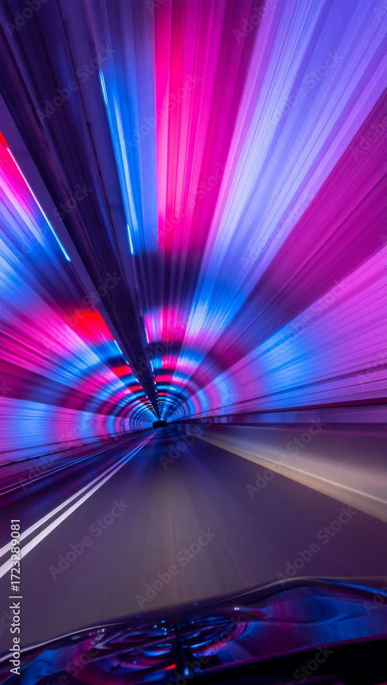 custom made wallpaper toronto digitalHigh-speed driving through vibrant pink and blue neon-lit tunnel; abstract motion blur; futuristic, energetic mood.