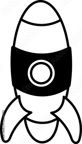 Black and white rocket ship illustration for space exploration and science learning