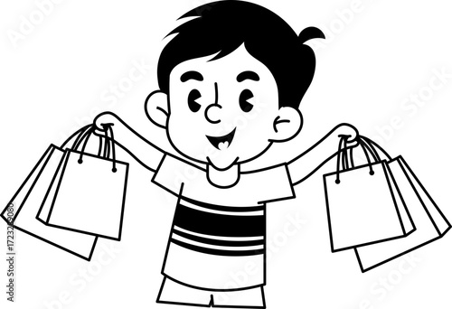 Delighted young shopper joyfully carries shopping bags after a successful spree