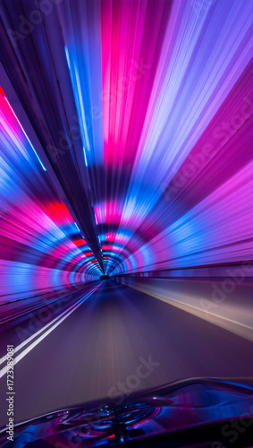 Wallpaper Mural High-speed driving through vibrant pink and blue neon-lit tunnel; abstract motion blur; futuristic, energetic mood. Torontodigital.ca