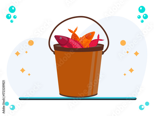 Fish Bucket Concept Illustration Vector Style