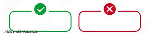 Green check and red cross in rectangular frames for correctness and errors.
