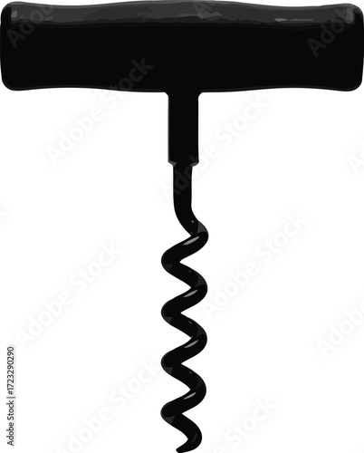 Elegant black corkscrew wine opener isolated minimalist kitchen tool vector