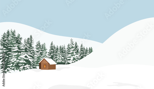 Winter wonderland snow forest christmas backgound: Hand drawn vector illustration backdrop.