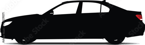 Sleek black sedan silhouette isolated on white studio background modern automotive design vector
