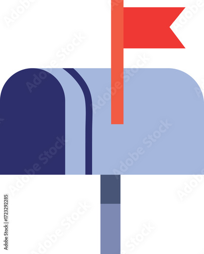 Blue mailbox with red flag on white background flat design post box letter