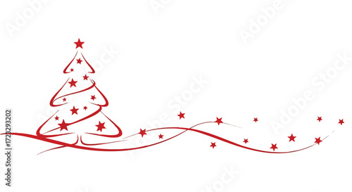 Elegant Christmas tree design with red stars perfect for holiday greetings and festive banners, conveying warmth and celebratory cheer for the season