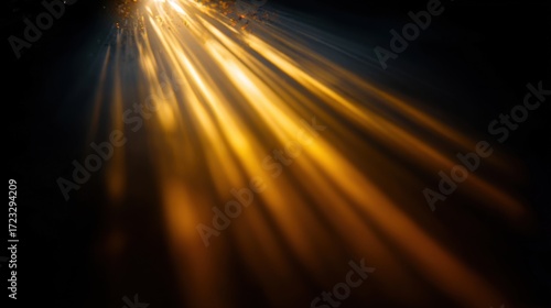 Sun rays streak through a faintly visible aircraft, creating vibrant yellow and orange light streaks against dark space.