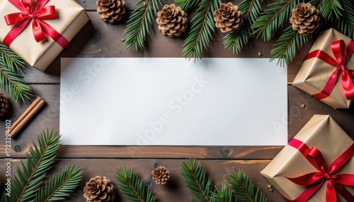 Wallpaper Mural Christmas banner. Holiday greeting mockup with presents and fir tree border Torontodigital.ca