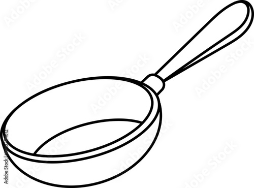 Illustration of a simple white frying pan with a black background drawing