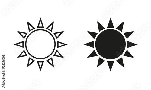 Vector of two sun icon in outline and filled black