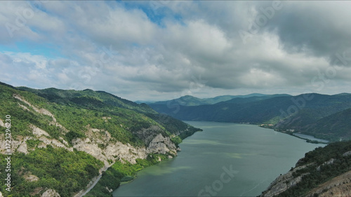Wallpaper Mural Aerial view on Danube river and mountains Torontodigital.ca