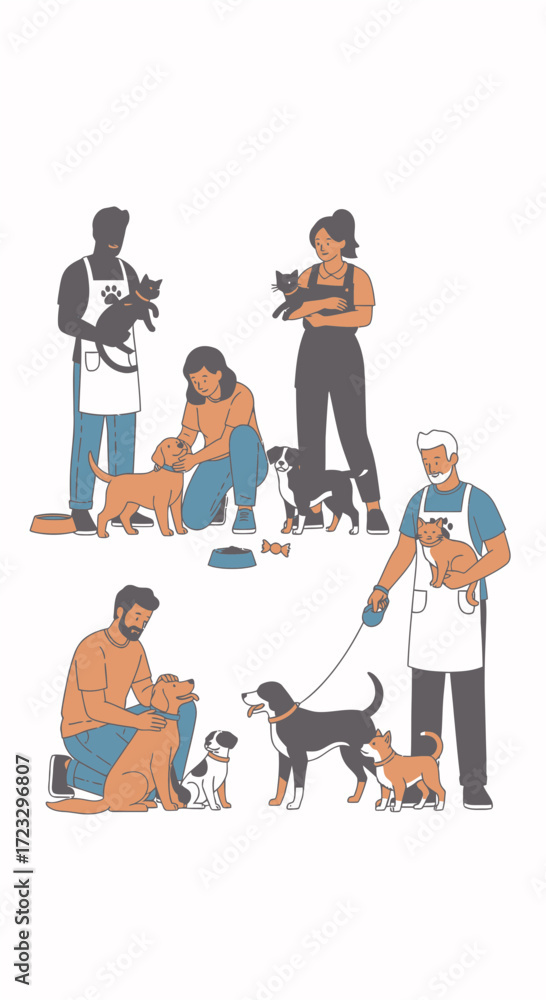 Fototapeta premium People with dogs interacting outdoors in a casual setting.