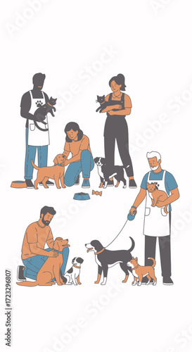 People with dogs interacting outdoors in a casual setting.